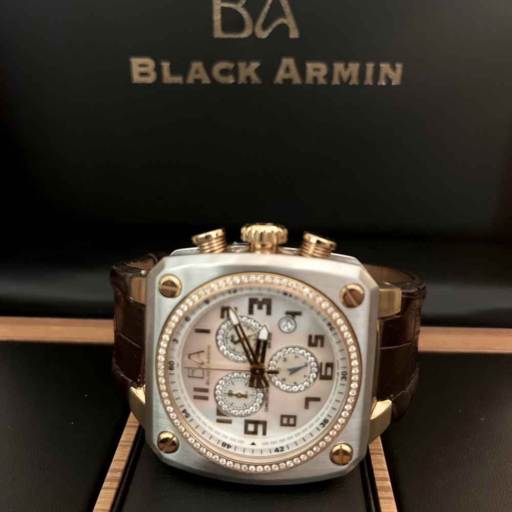 Three Carat Diamond Black Armin luxury watch from Saudi Arabia. Only one in USA!